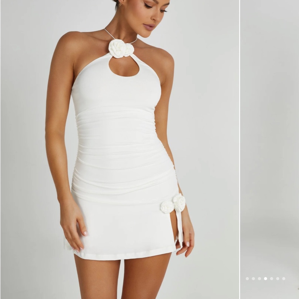 Meshki halter rose mini dress